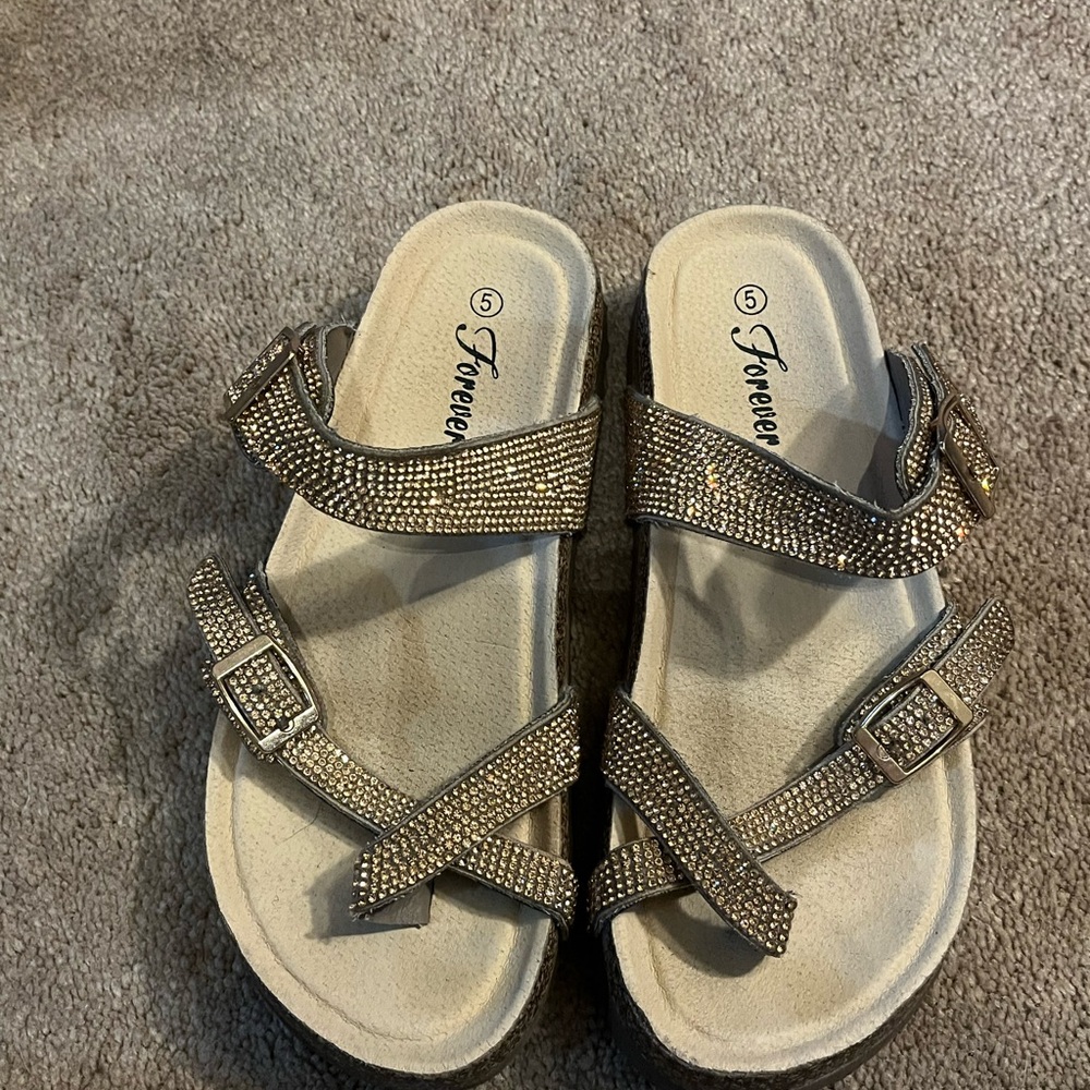 Forever Women's Rhinestone Sandals - rose gold